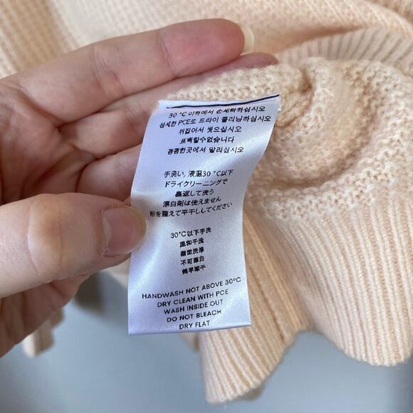 GENTLE HERD Cashmere Hoodie Sweater Waffle Knit Cream Peach Size Medium - Picture 8 of 8